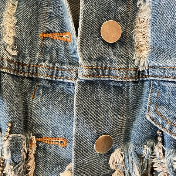Hot and Delicious Cropped Jean Jacket with Rhinestones - Picture 4 of 11